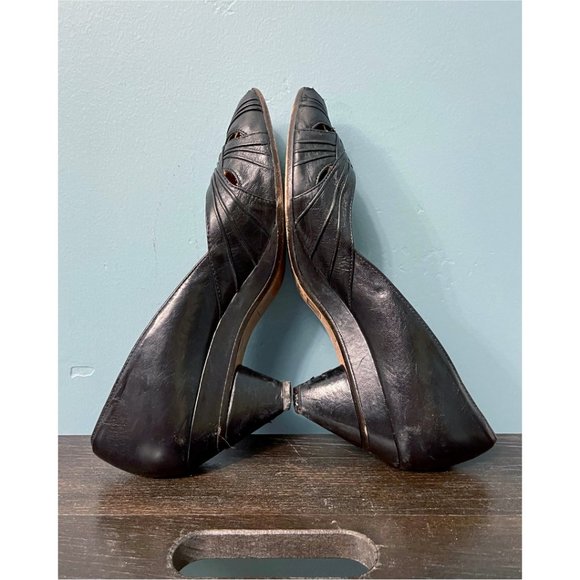 Frye Black Leather Peep Toe Heels - Picture 4 of 7